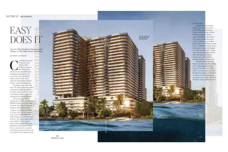 magazine spread featuring Olara exterior building