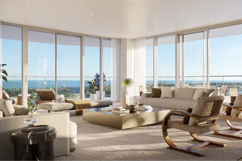 interior render of luxury apartment with minimalist and clean furniture