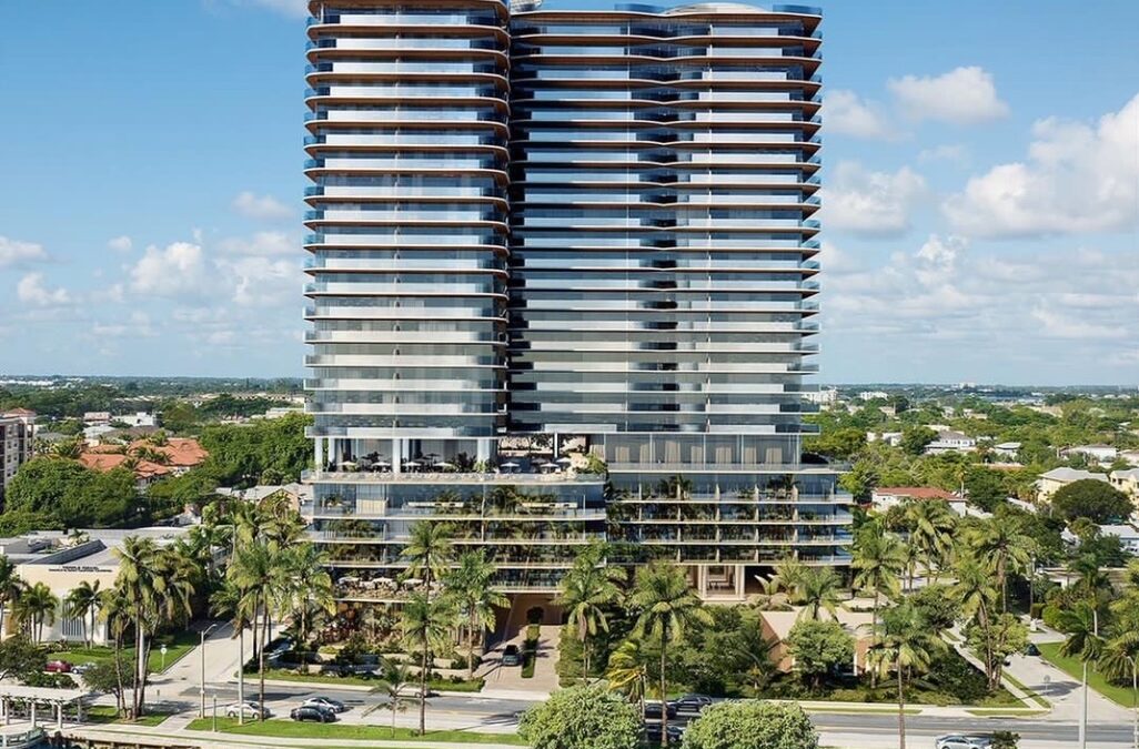 Front view of Olara Residences from the non-ocean side showcasing grand entrance and modern architecture.