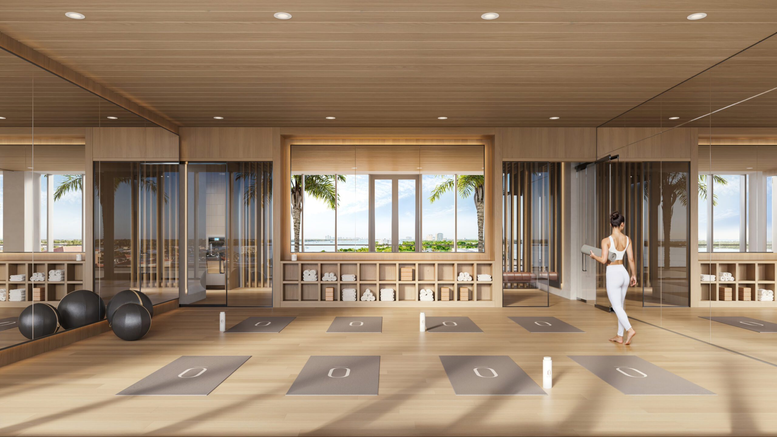 Spacious yoga room at Olara Residences designed for wellness and relaxation.